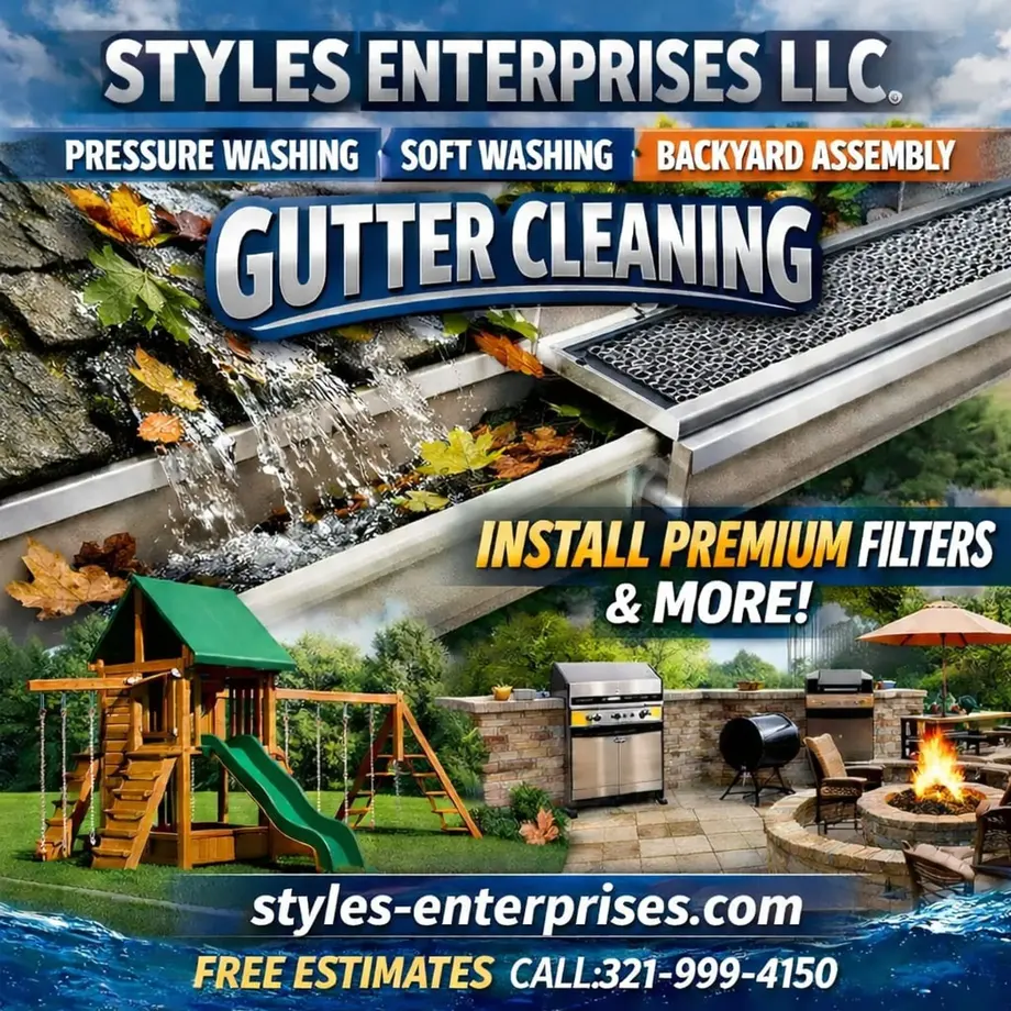 Gutter cleaning and backyard assembly service graphic